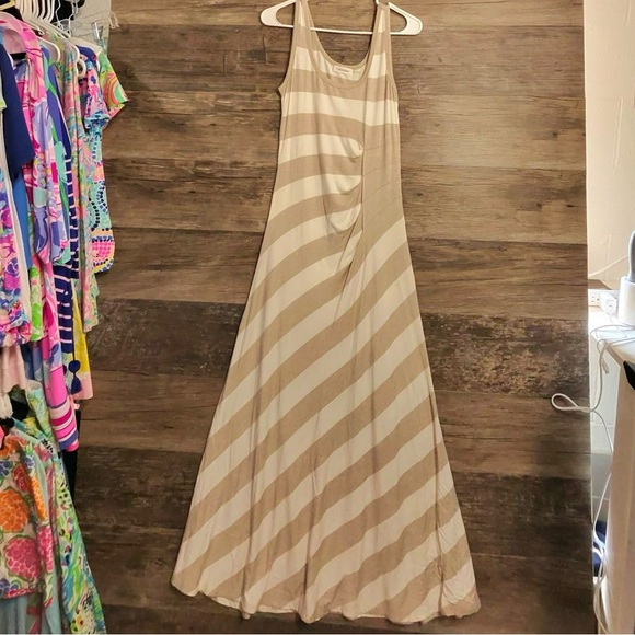 Calvin Klein Beige Striped Maxi Dress - Picture 1 of 8